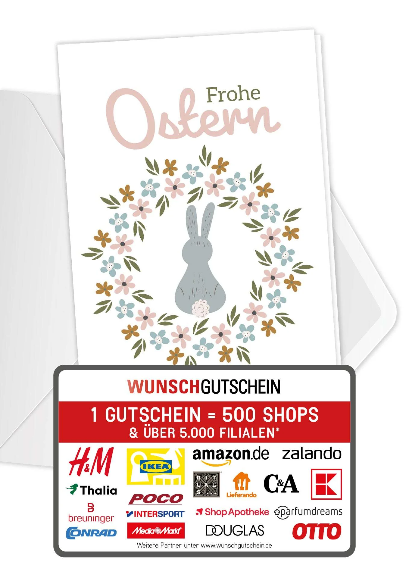 Frohe Ostern - Blumenkranz Hase