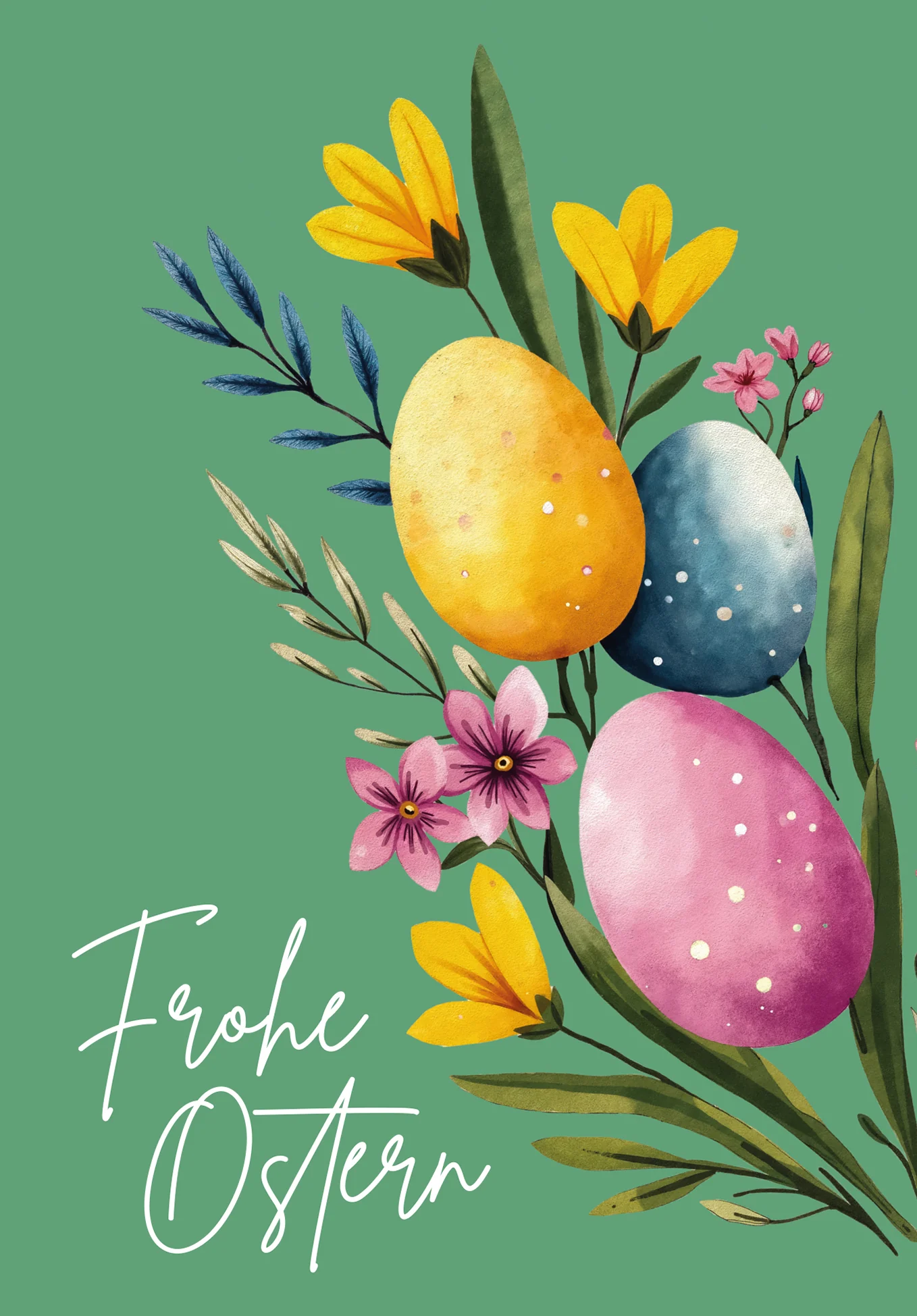 Frohe Ostern - Eier und Blumen Grün - Image 2