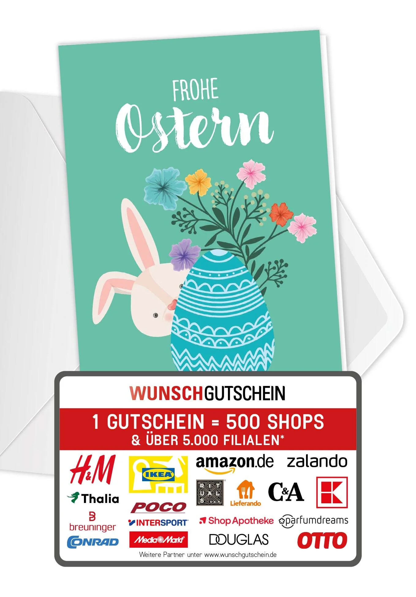 Frohe Ostern - Hase mit Ei Türkis