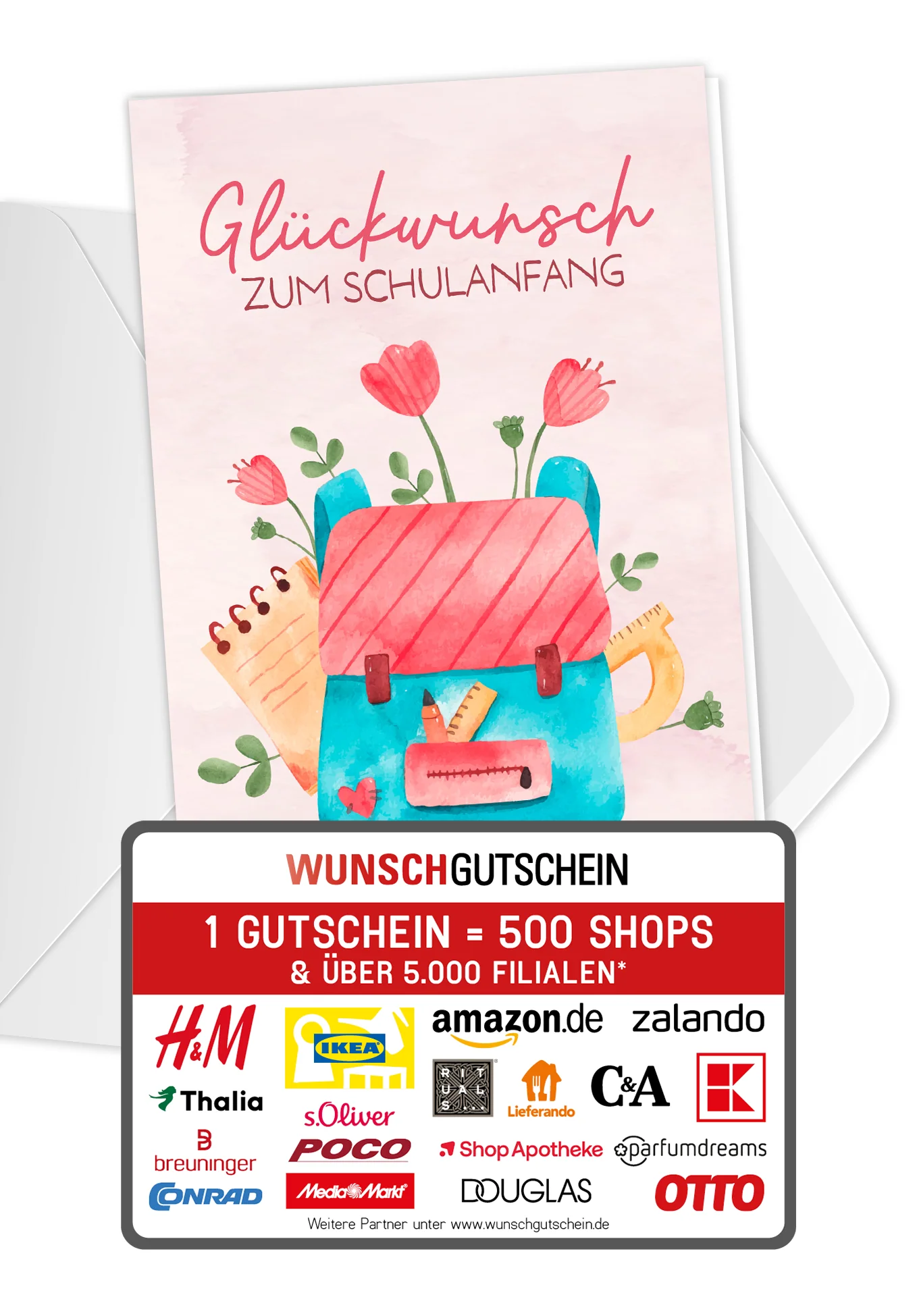 Glückwunsch Schulanfang - Rucksack mit Blumen PDF