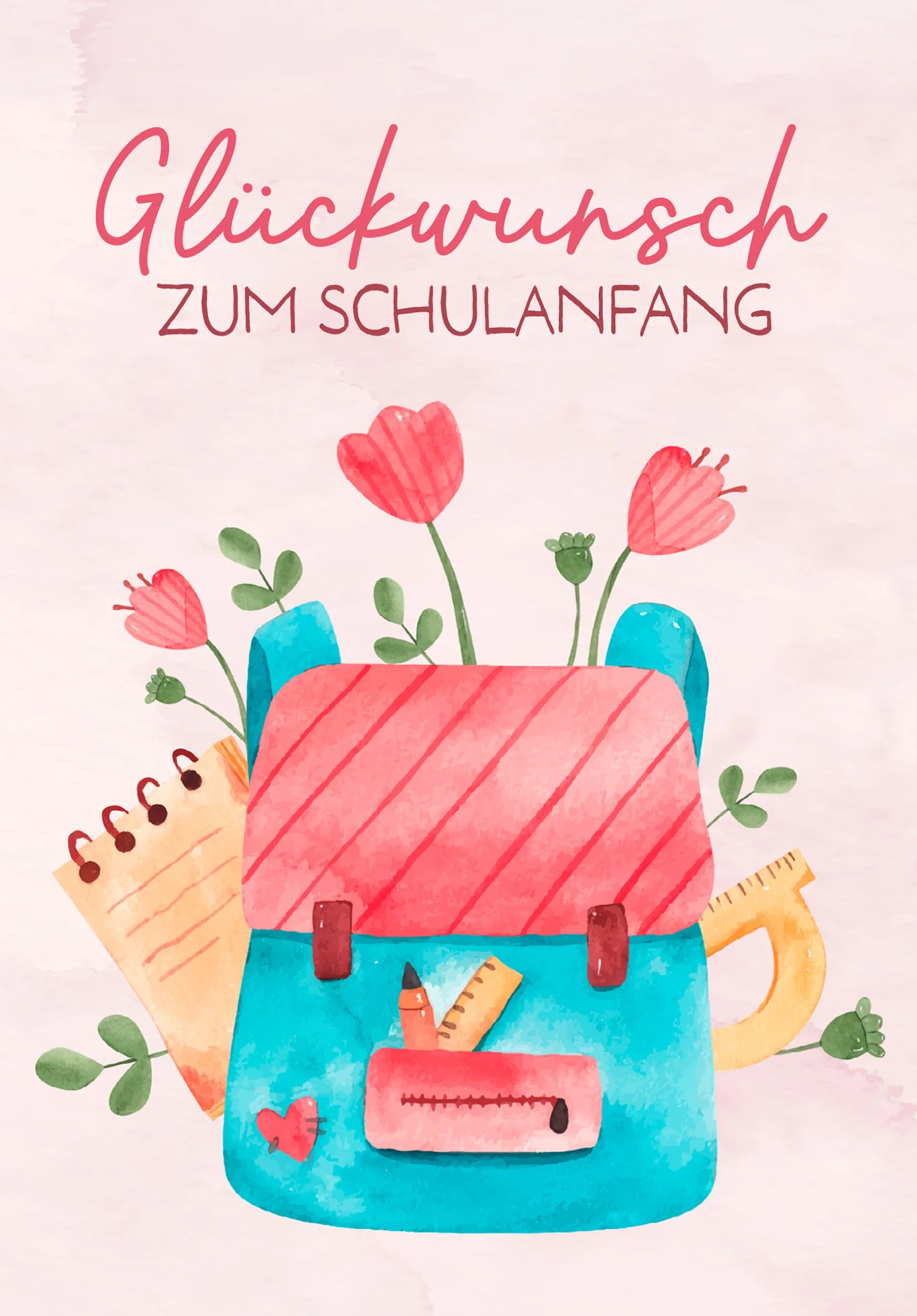 Glückwunsch Schulanfang - Rucksack mit Blumen PDF - Image 2