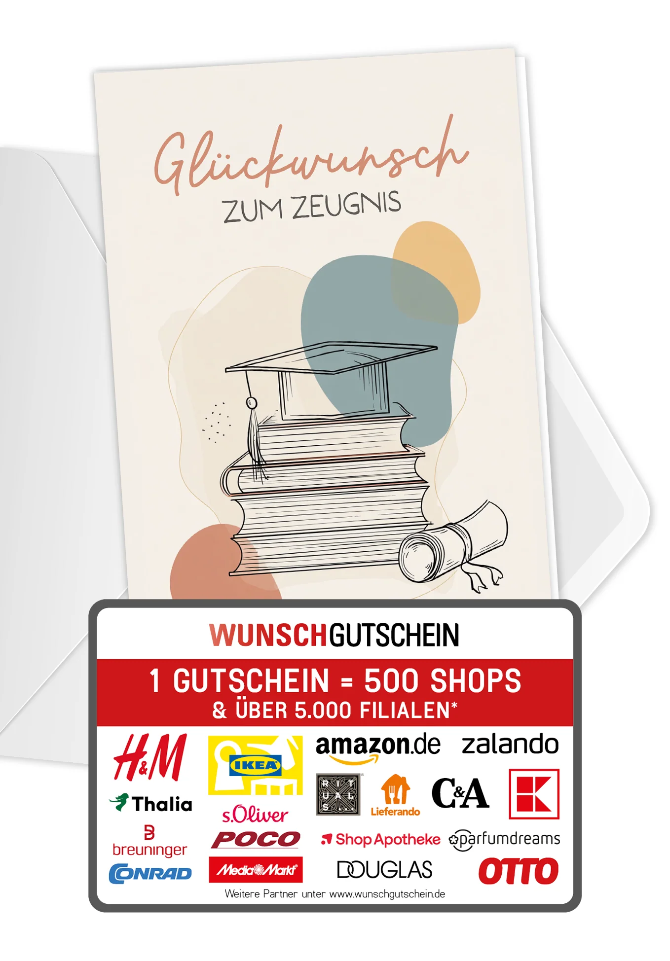 Glückwunsch Zeugnis - Bücher und Hut